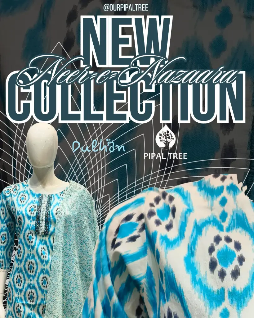 Sky Blue & White Cotton Kurti Set with Straight Pant & Chunni (3-Piece Set)